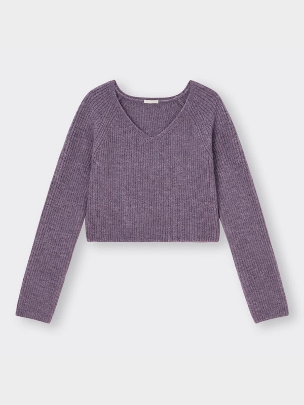 パフィータッチVネッククロップドセーター(長袖)