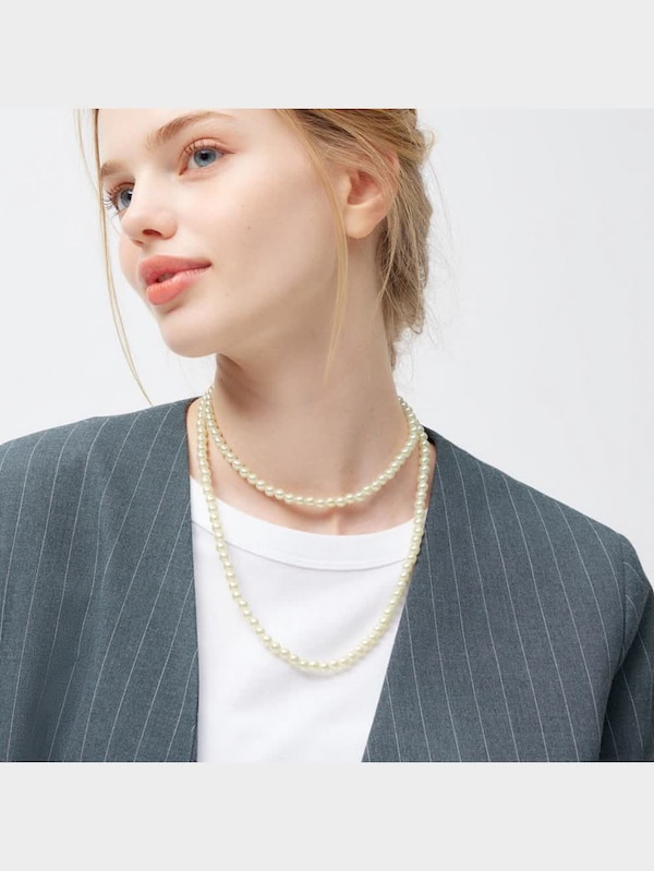 ロングラリエットパールライクネックレス