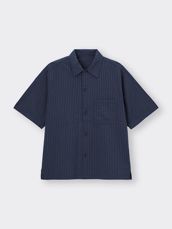 シアサッカーシャツ(5分袖)(ストライプ)