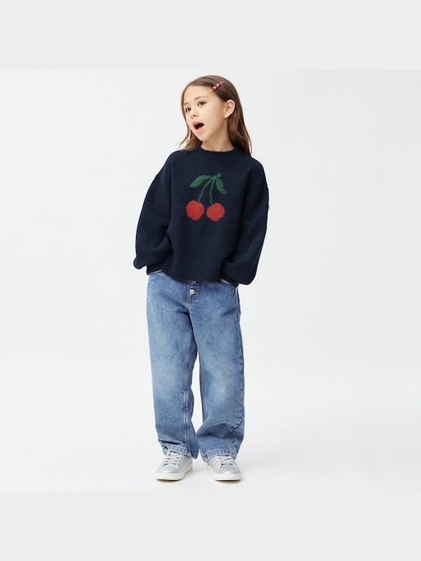 GIRLSパフィータッチジャカードセーター(長袖)(チェリー)