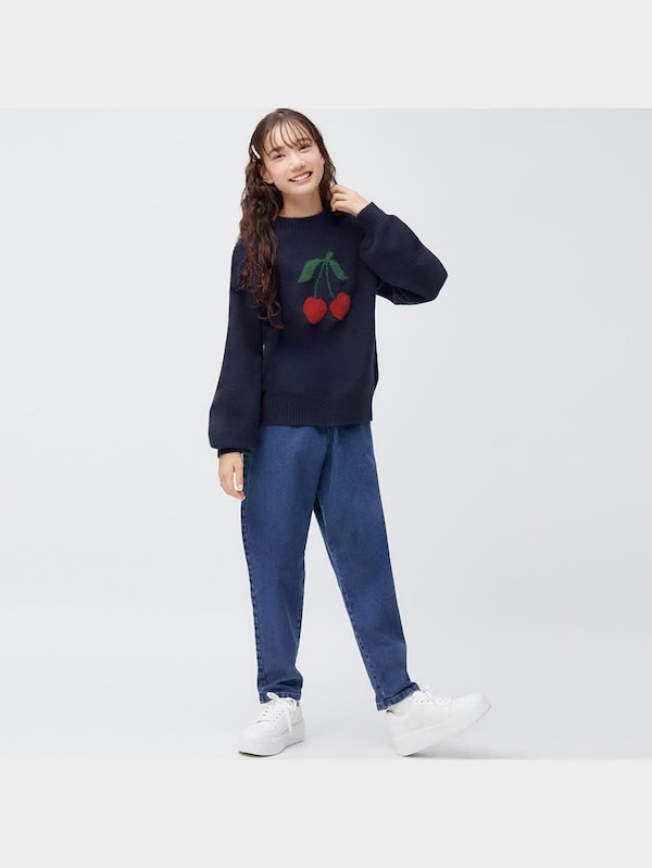 GIRLSパフィータッチジャカードセーター(長袖)(チェリー)