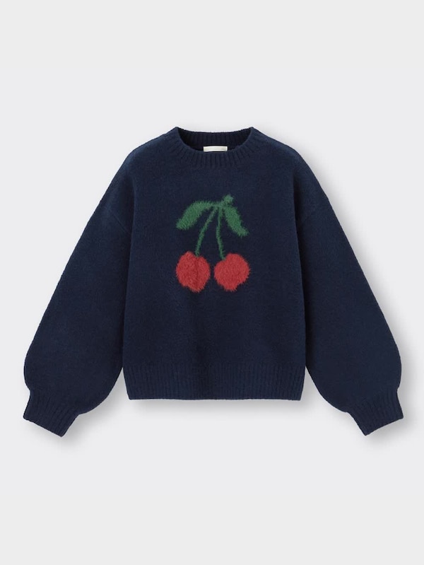 GIRLSパフィータッチジャカードセーター(長袖)(チェリー)