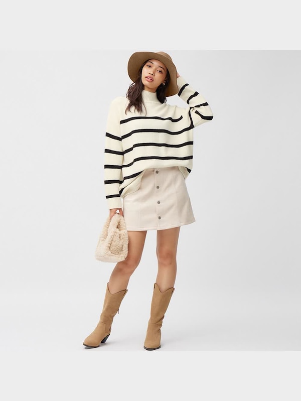 パフィータッチオーバーサイズセーター(長袖)(ボーダー)(2023年冬アイテム)