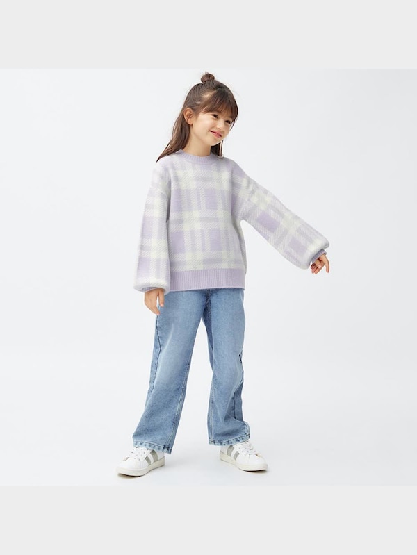 GIRLSパフィータッチジャカードセーター(長袖)(チェック)