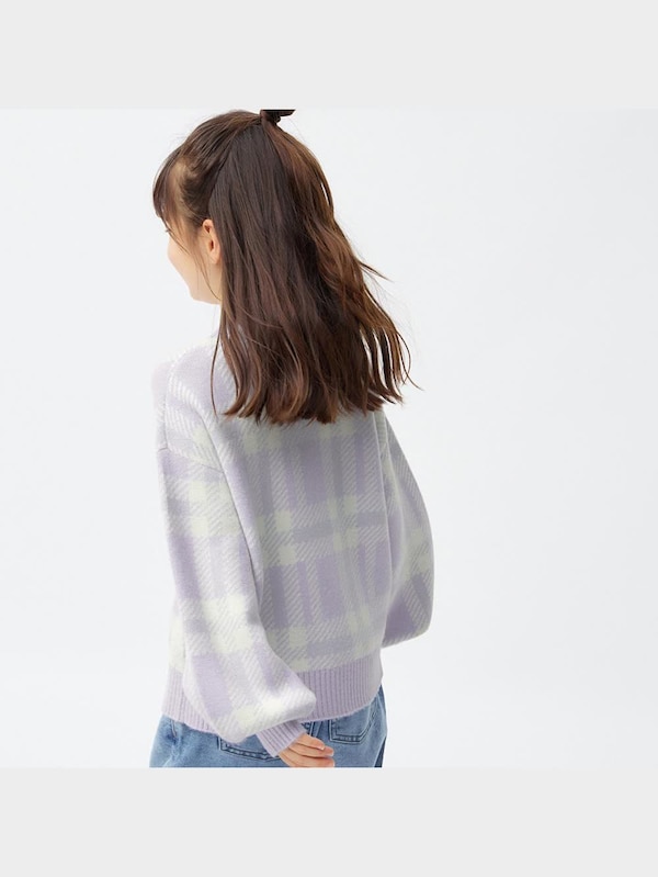 GIRLSパフィータッチジャカードセーター(長袖)(チェック)