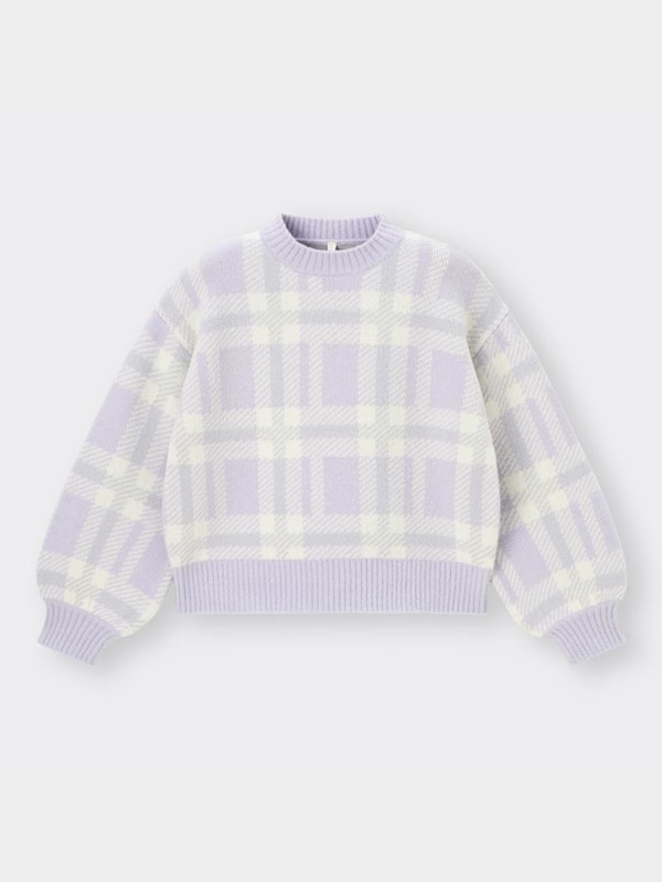 GIRLSパフィータッチジャカードセーター(長袖)(チェック)