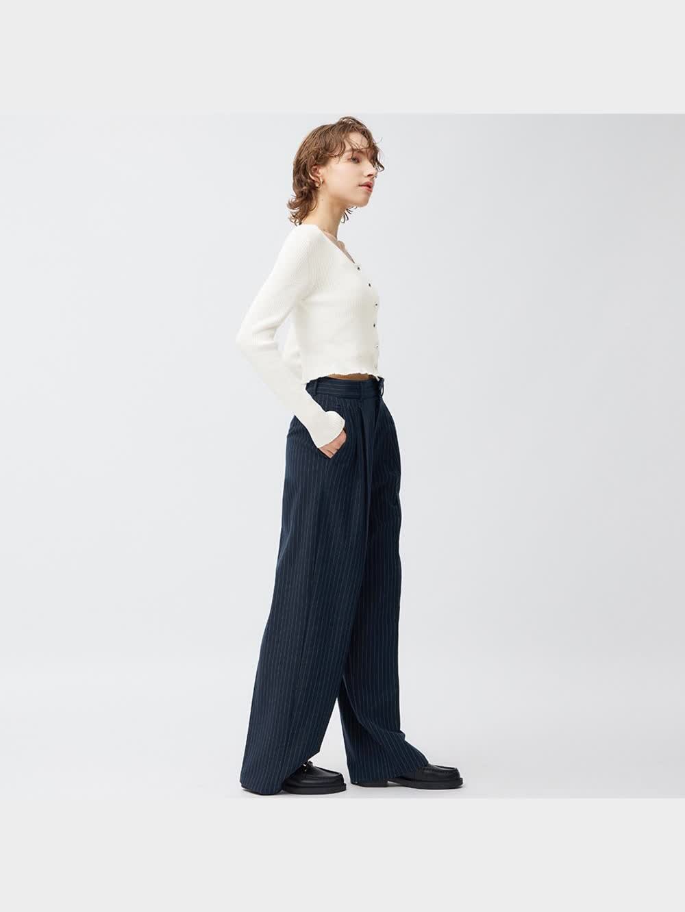 GU公式 | タックワイドパンツ(ストライプ)+EC(丈長め80.0cm)