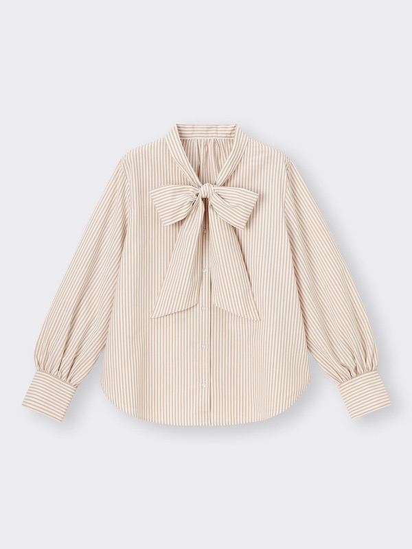 ビッグボウタイブラウス(長袖)(ストライプ)