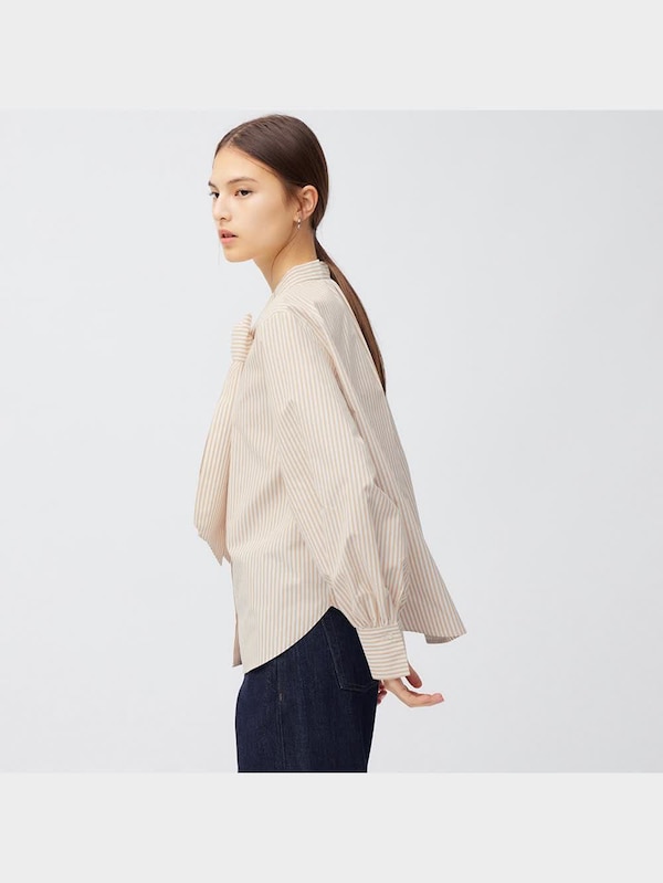 ビッグボウタイブラウス(長袖)(ストライプ)