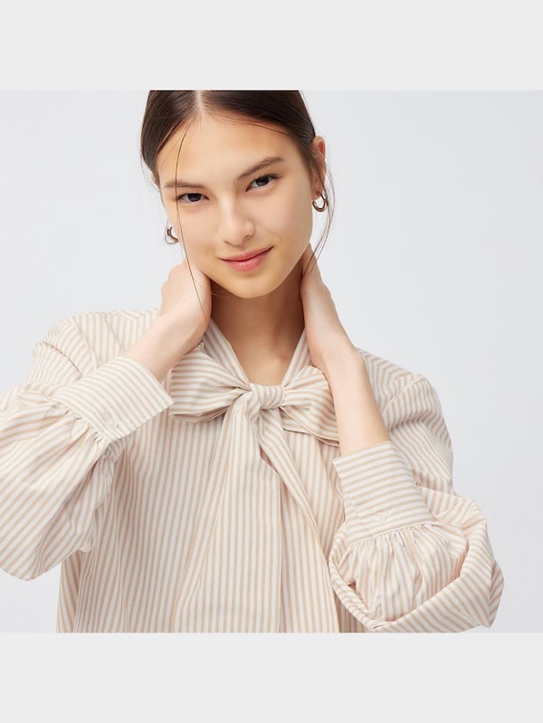 ビッグボウタイブラウス(長袖)(ストライプ)