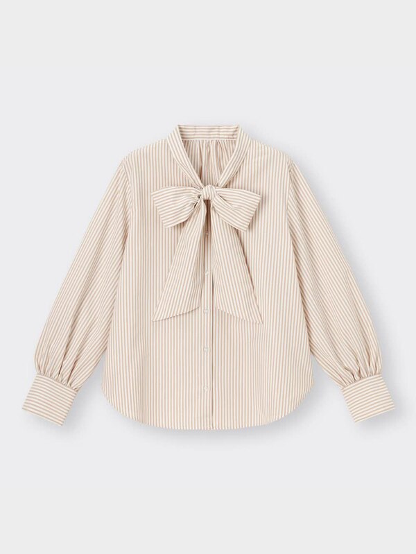 ビッグボウタイブラウス(長袖)(ストライプ)