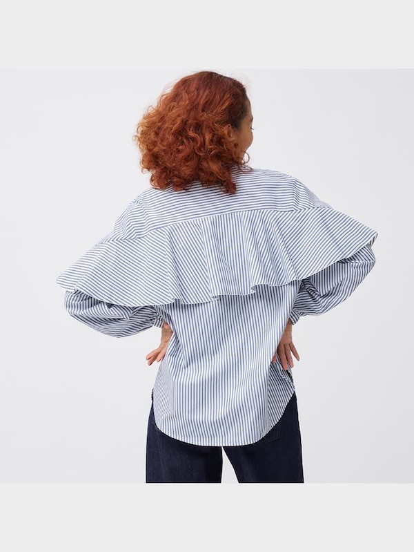ラッフルスリーブブラウス(長袖)(ストライプ)
