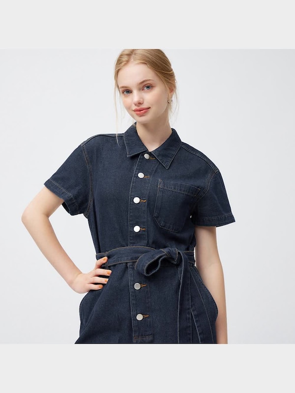 デニムジャンプスーツ(半袖)Q+E