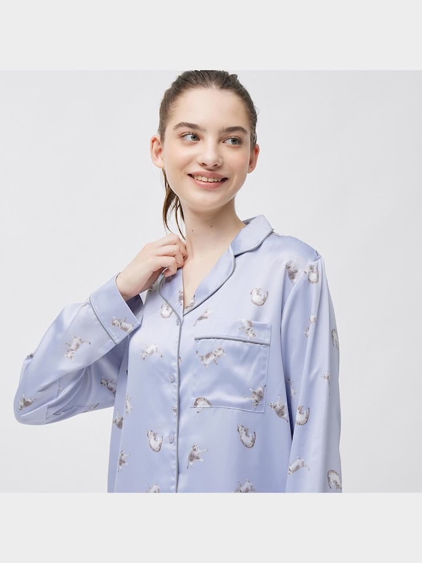 サテンパジャマ(長袖&ロングパンツ)(キャット)