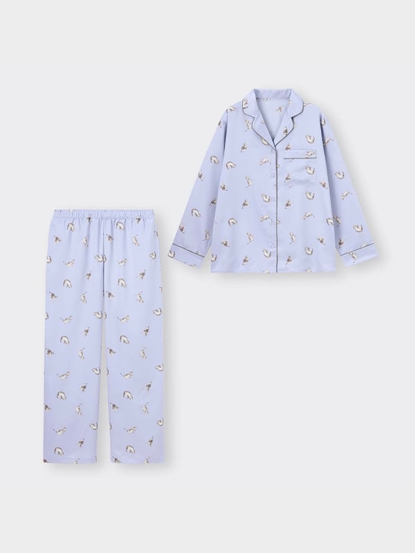 サテンパジャマ(長袖&ロングパンツ)(キャット)