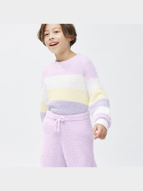 KIDS(男女兼用)もこもこフィールラウンジセット(ボーダー)(長袖&ロングパンツ)