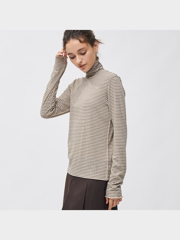 ソフトリブタートルネックT(長袖)(ボーダー)