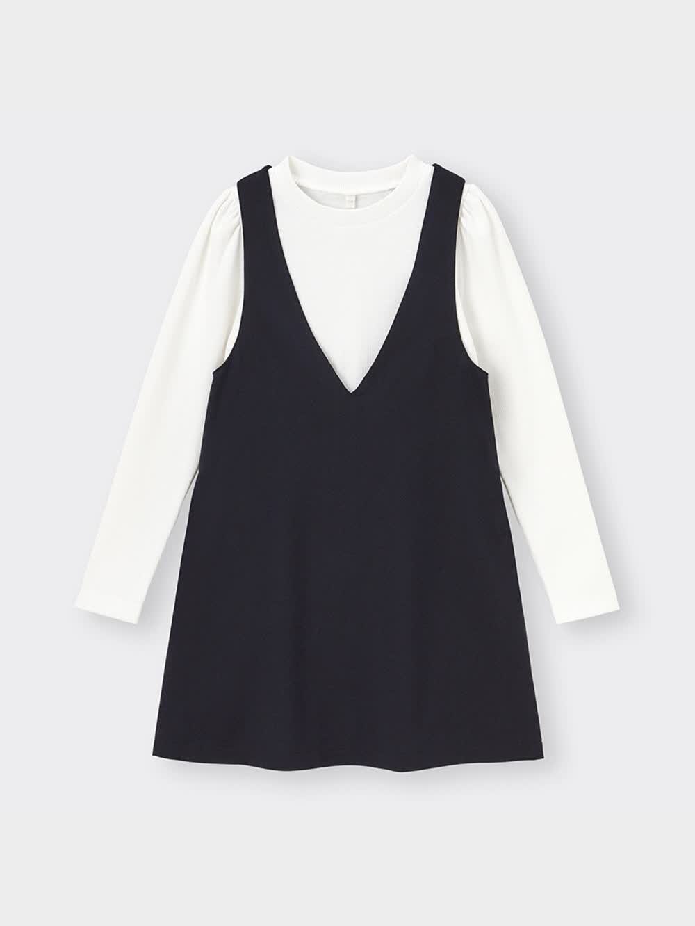 めぐぅページ GU公式 | GIRLSリブTセットジャンパードレス(長袖)