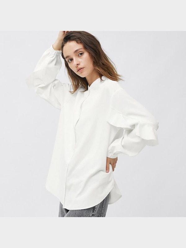 ラッフルスリーブブラウス(長袖)(UVカット機能付き)