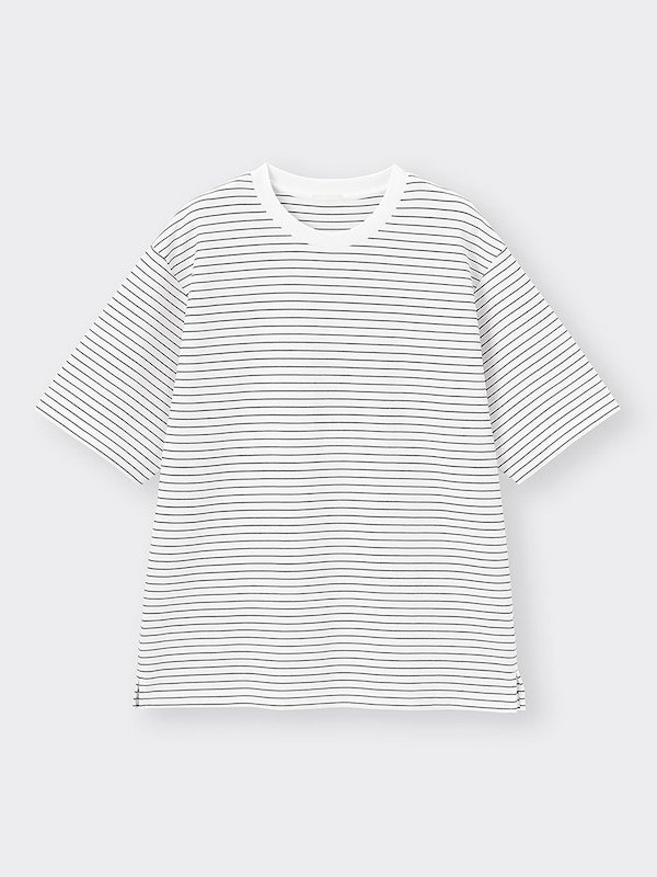 ドライポンチクルーネックT(5分袖)(ボーダー)