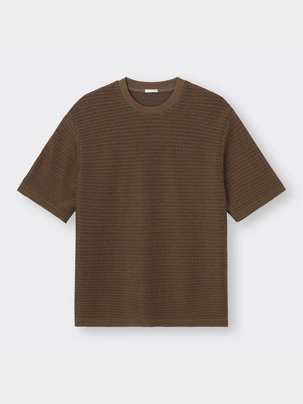 メッシュテクスチャー クルーネックT(5分袖)