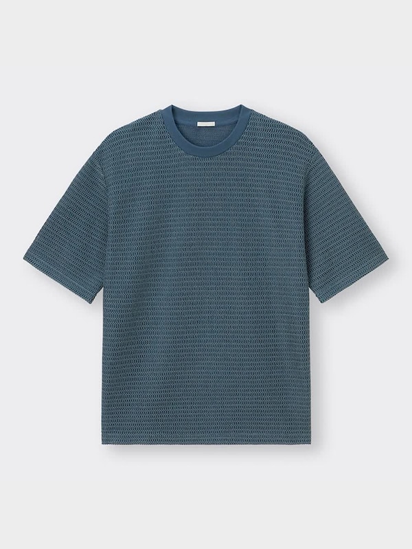 メッシュテクスチャー クルーネックT(5分袖)