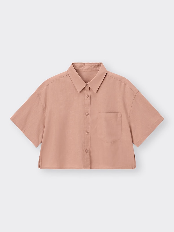 リネンブレンドクロップドシャツ(半��袖)