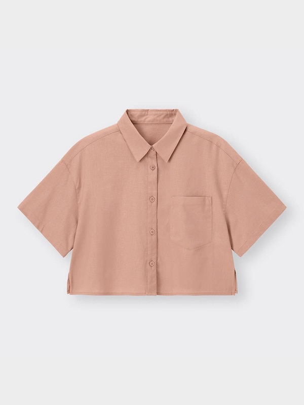 リネンブレンドクロップドシャツ(半袖)