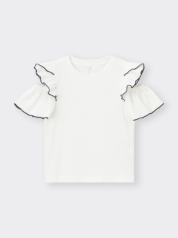 GIRLSオープンショルダーリブフリルT(半袖)