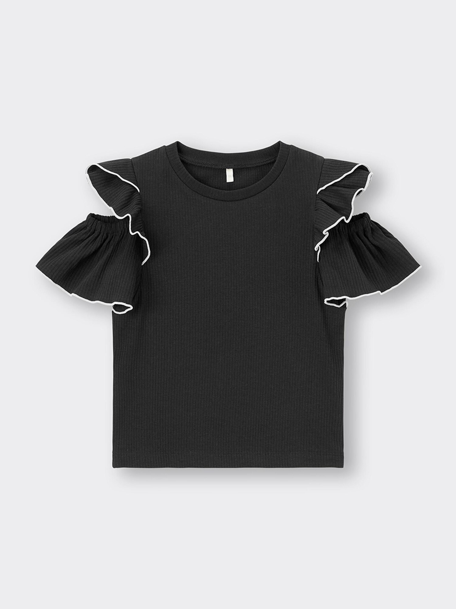 Cross☆です♥ GU公式 | GIRLSオープンショルダーリブフリルT(半袖)