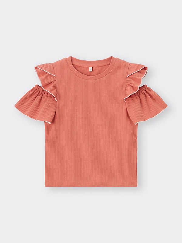 GIRLSオープンショルダーリブフリルT(半袖)