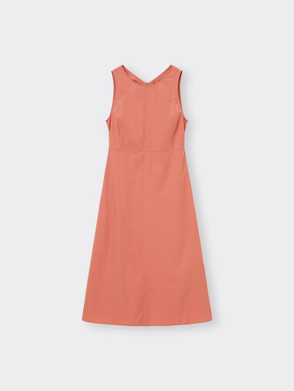 リネンブレンドバックオープンワンピース(ノースリーブ)