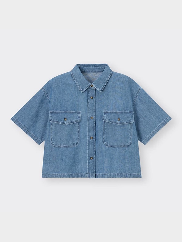 ライトデニムダブルポケットシャツ(半袖)Q
