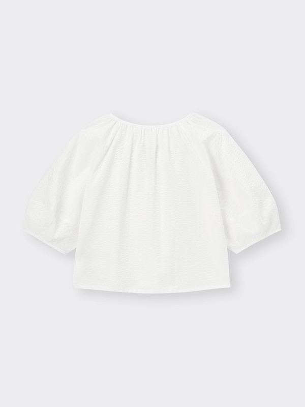 テクスチャーランタンスリーブブラウス(5分袖)Q