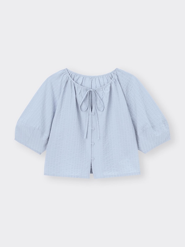 テクスチャーランタンスリーブブラウス(5分袖)Q