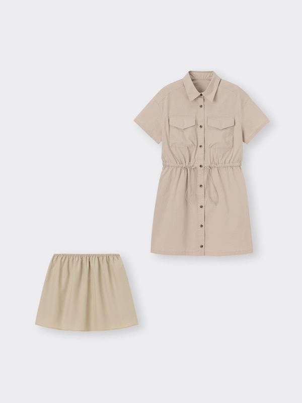 ワークシャツミニワンピース(半袖)Q+EC(丈短め83.0-87.0cm)