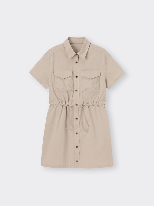 ワークシャツミニワンピース(半袖)Q+EC(丈短め83.0-87.0cm)