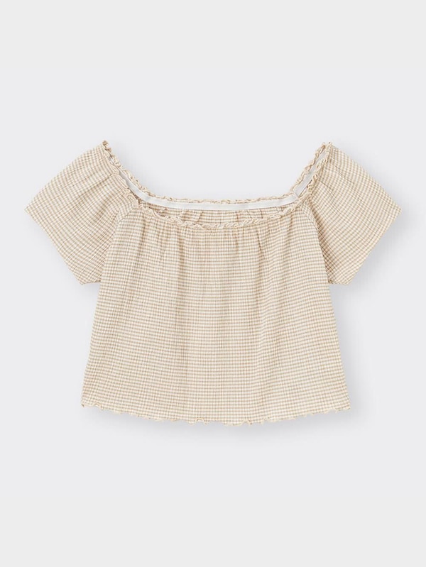 チェックオフショルダーT(半袖)+E