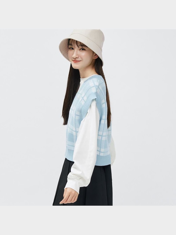 GIRLSクロップドチェックニットベストJR