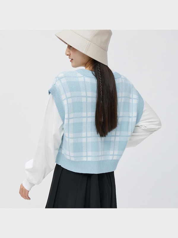 GIRLSクロップドチェックニットベストJR