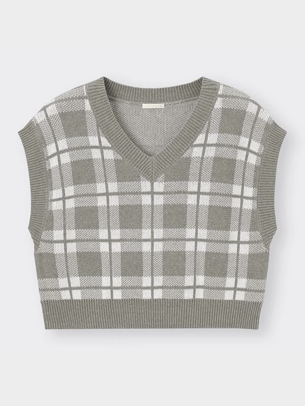 GIRLSクロップドチェックニットベストJR