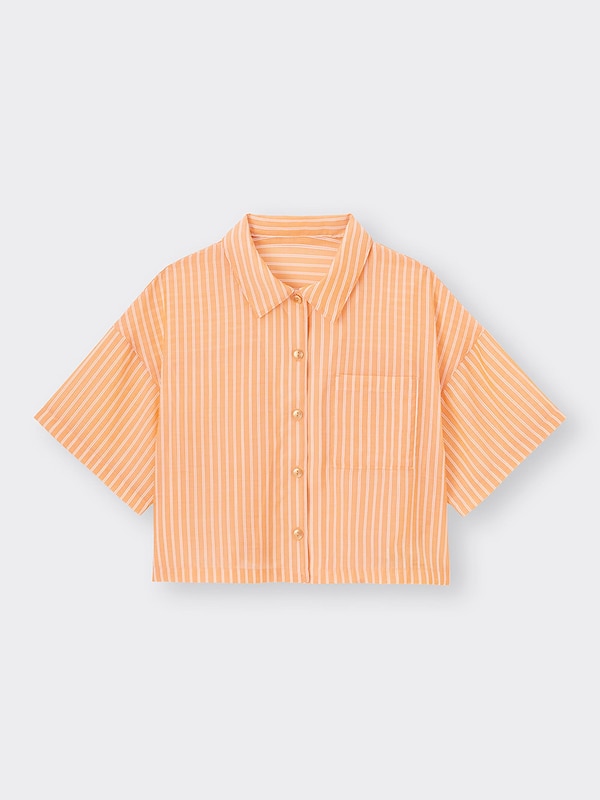 GIRLSシアークロップドストライプシャツ(半袖)JR+E