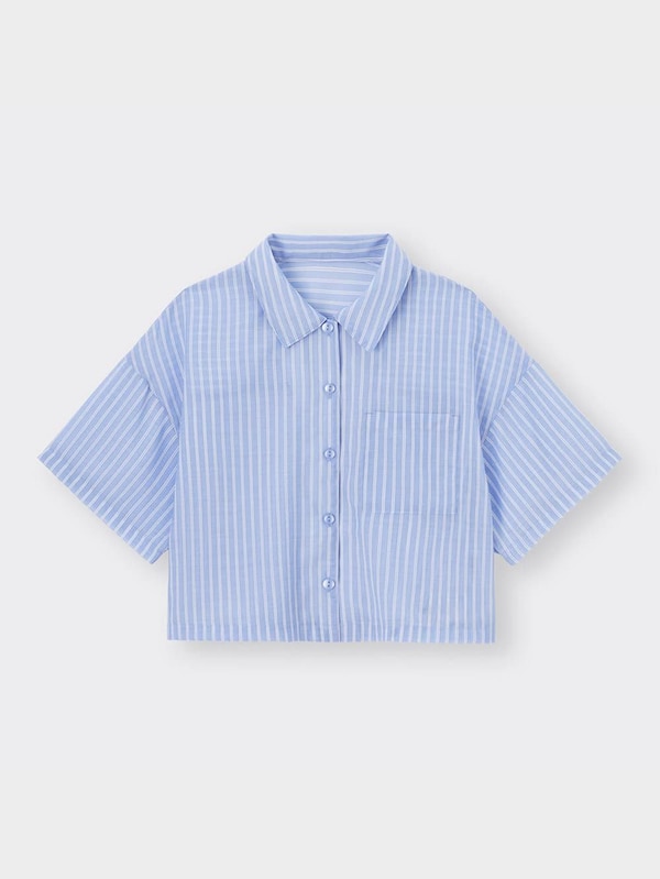 GIRLSシアークロップドストライプシャツ(半袖)JR+E