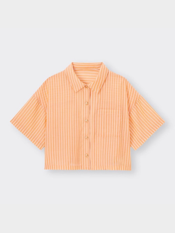 GIRLSシアークロップドストライプシャツ(半袖)JR+E