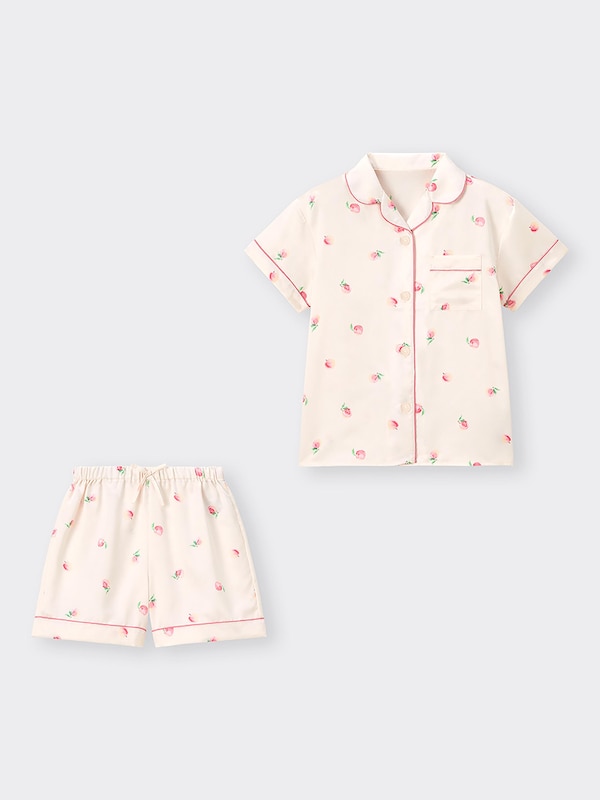 GIRLSサテンパジャマ(半袖&ショートパンツ)(ピーチ)