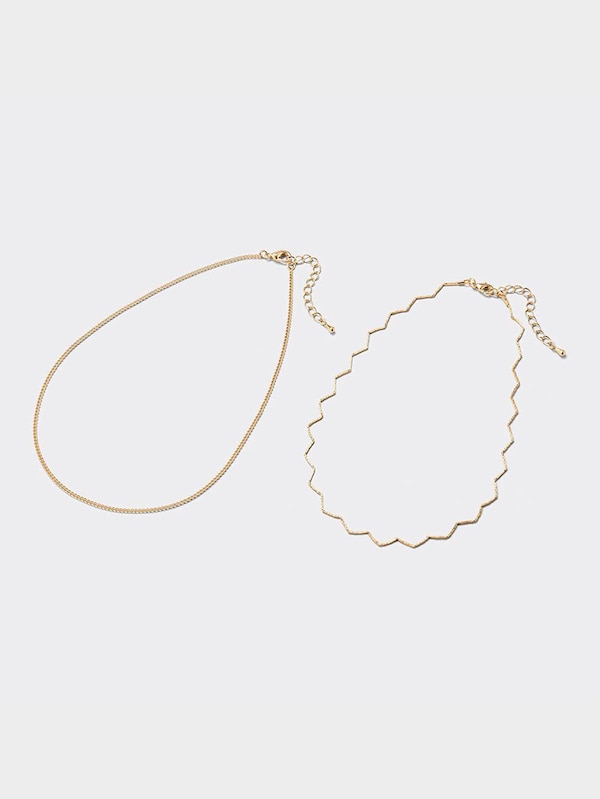 ウェーブ&チェーンネックレス