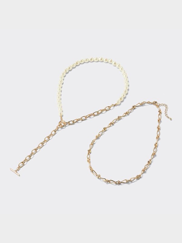 パールライク&チェーンネックレス