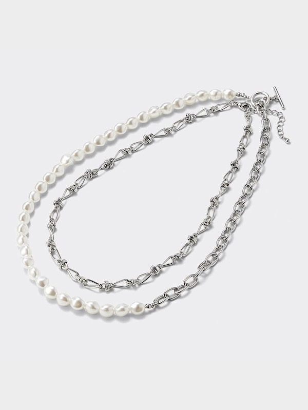 パールライク&チェーンネックレス