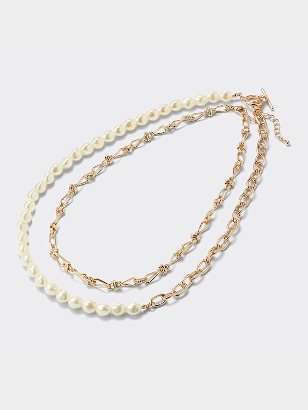 パールライク&チェーンネックレス