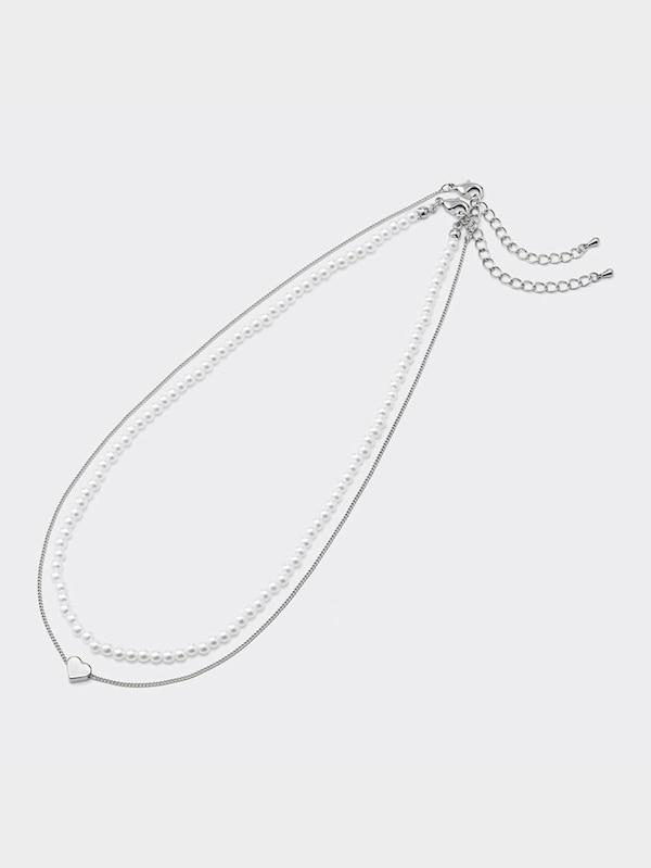 ハートモチーフ&パールライクネックレス